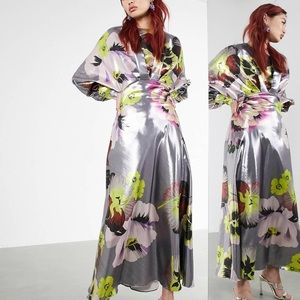 ASOS EDITION Blouson Metallic Floral Midi Dress